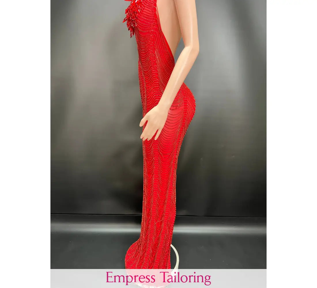 Anita Luxury Diamond Dress(Halter Strap)Red Luxury Dress