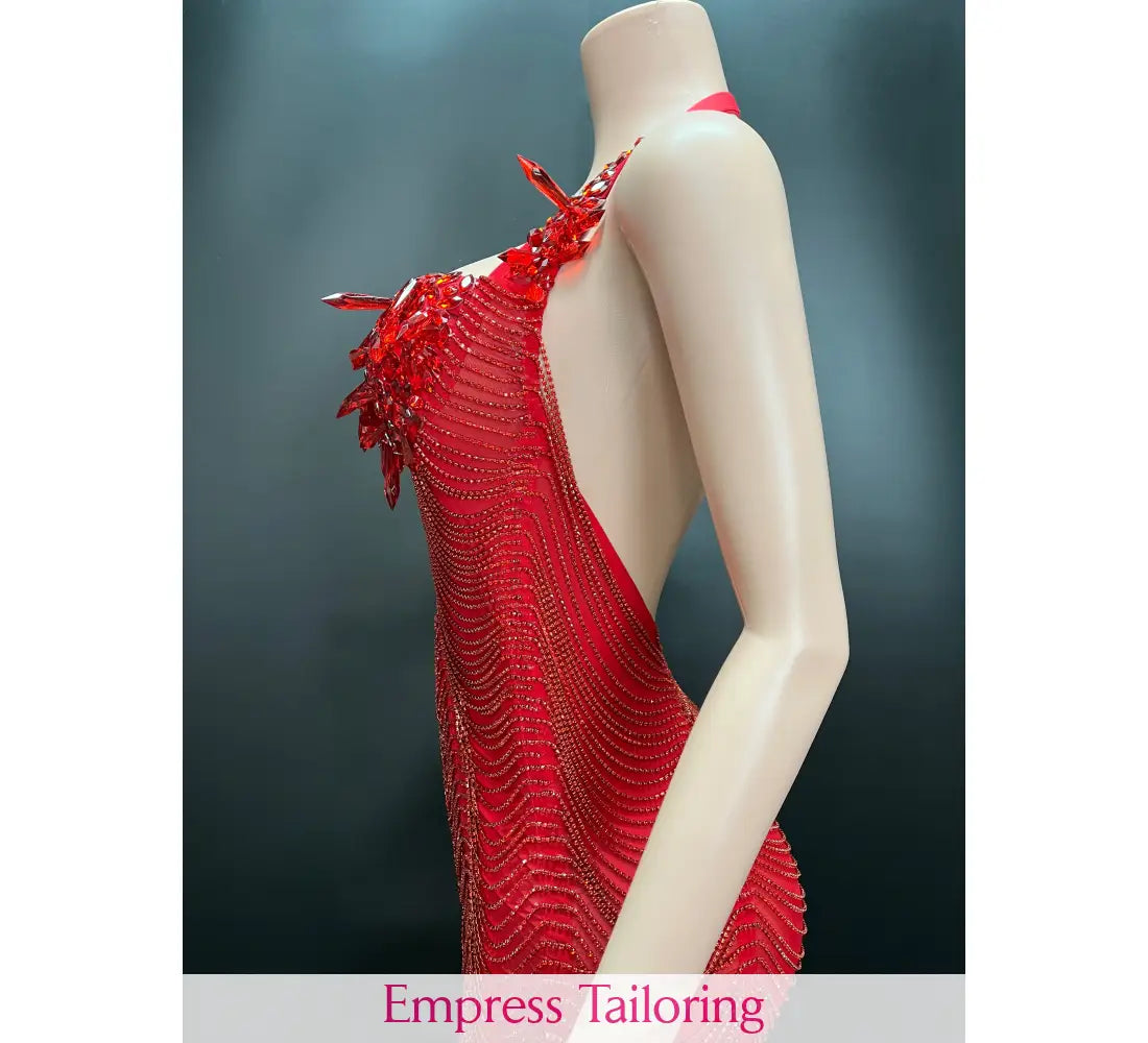 Anita Luxury Diamond Dress(Halter Strap)Red Luxury Dress